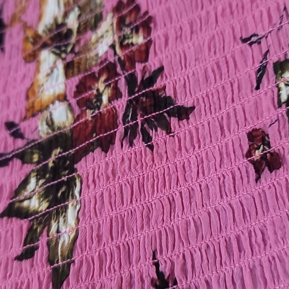 Self Esteem sheer Pink floral Ruffled Long Sleeve Blouse top M smocked lace - Picture 5 of 6